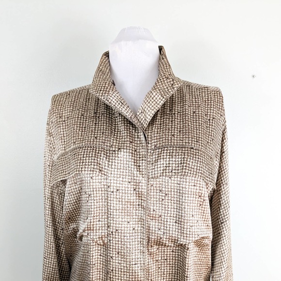 Vintage Linda Allard Ellen Tracy Silk Blouse Top Shirt Button Long Brown 90s 8 - Picture 6 of 14